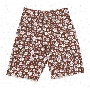 Big Bud Press Lazy Daisy DIY Cutoff Short Jorts Brown White Pink Floral Size XXS